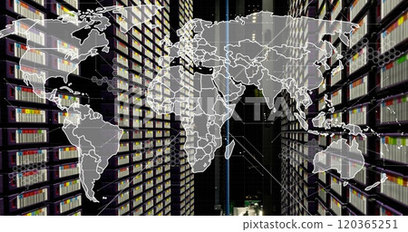 Image of world map over server room 120365251
