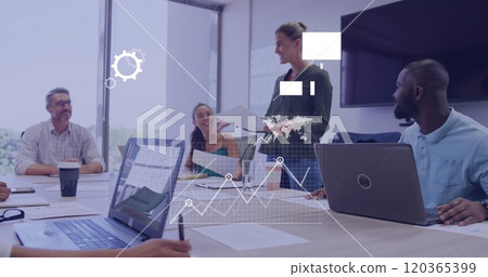 Image of data processing over diverse business people in office Image of data processing over diverse business people in office 120365399