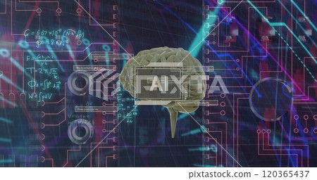 Image of ai text, brain and digital data processing over black background Image of ai text, brain and digital data processing over black background 120365437