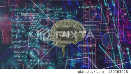 Image of ai text, brain and digital data processing over black background Image of ai text, brain and digital data processing over black background 120365438