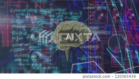 Image of ai text, brain and digital data processing over black background Image of ai text, brain and digital data processing over black background 120365439