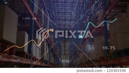 Image of financial data processing over warehouse 120365590