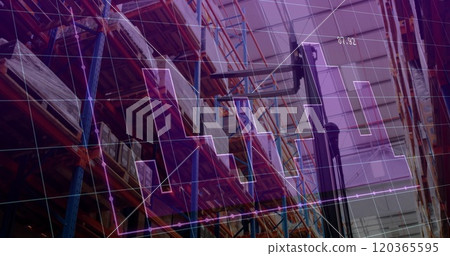 Image of financial data processing over lift truck in warehouse 120365595