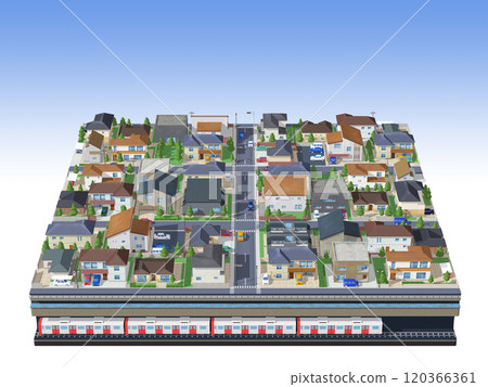 House, residential, town, CG, diorama, subway, BG, streetscape, background 120366361