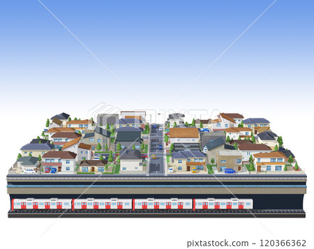 House, residential, town, CG, diorama, subway, BG, streetscape, background 120366362