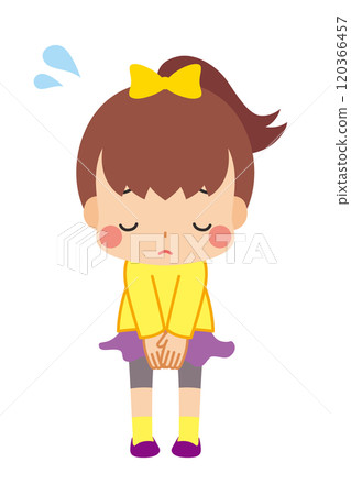 一個可愛的小女孩道歉的插圖，全身，白色背景，向量 120366457