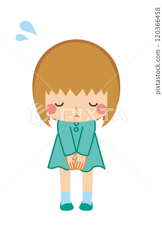 一個可愛的小女孩道歉的插圖,全身,白色背景,向量 一個可愛的小女孩道歉的插圖,全身,白色背景,向量 120366458