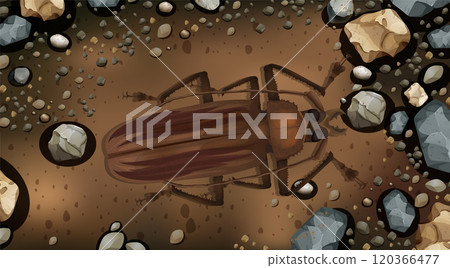 Beetle in Soil with Rocks 120366477