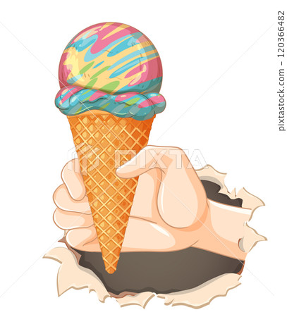 Colorful Ice Cream Cone in Hand Colorful Ice Cream Cone in Hand 120366482