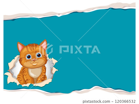 Curious Cat Peeking Through Paper 120366532