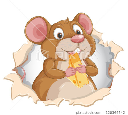 Cheerful Mouse with Cheese Illustration 120366542