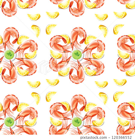 Seamless Seafood and Citrus Pattern 120366552