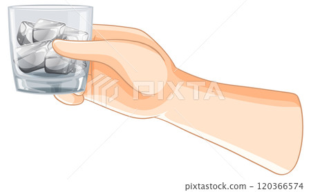 Hand Holding Glass with Ice Cubes 120366574