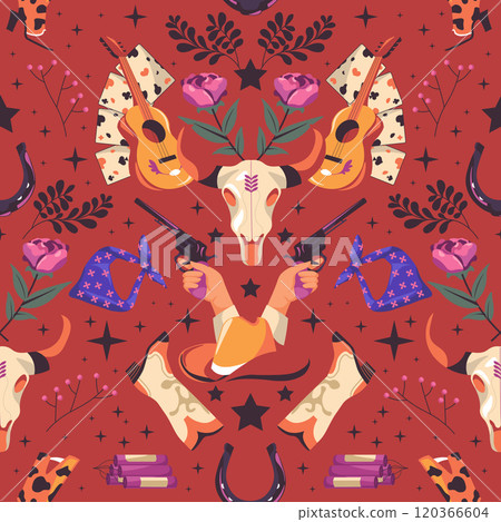 Red Western Cowboy Seamless Pattern 120366604