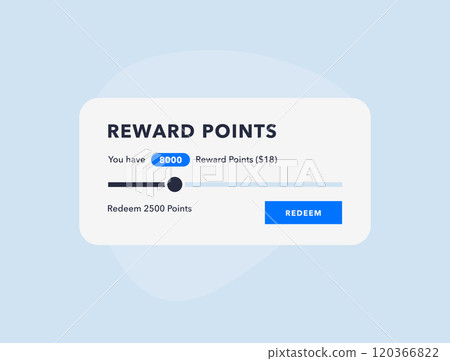 Reward points, loyalty program interface with slider to redeem points and redeem button. Perfect for loyalty programs, customer rewards and user experience design vector illustration concepts 120366822