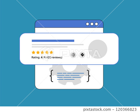 Local Business SEO with Schema Markup. Boost local SEO by using schema markup for business listings, reviews and events. Local search results enhanced by schema structured data vector illustration 120366823