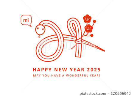 2025蛇年新年賀卡Mino人物蛇Mizuhiki風格設計白色背景 120366943