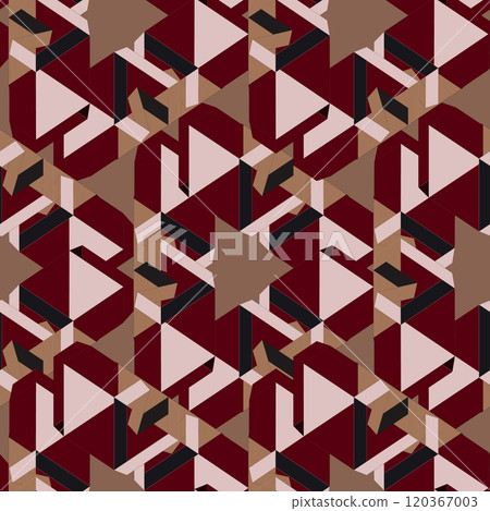 Abstract seamless colorful 3D pattern background. Fashion colored simple shapes graphic pattern. Abstract mosaic artwork.  120367003