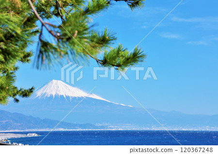 Miho no Matsubara and Mt. Fuji in Shizuoka prefecture blue sky 120367248