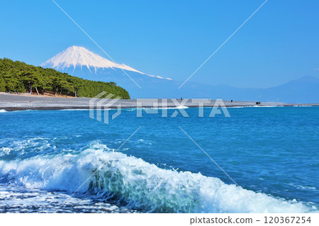 在靜岡縣藍天的美穗沒松原和富士山 120367254