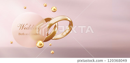 3d romantic composition with golden wedding bands 120368049