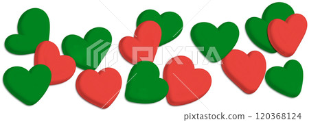 Illustration of 3D red and green hearts 120368124