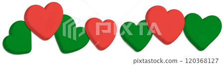 Illustration of 3D red and green hearts 120368127
