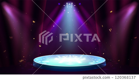 Round podium illumination and curtains 120368137