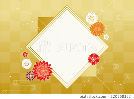 Gorgeous Japanese style illustration frame background Vector Japanese flower Gold background New Year's gift 120368332