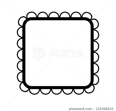 Scalloped edge square frame. Simple rectangle scalloped border. Fabric lace pattern frame. Repeat cute vintage frill ornament. Texture ribbon. Vector illustration isolated on white background Scalloped edge square frame. Simple rectangle scalloped border. Fabric lace pattern frame. Repeat cute vintage frill ornament. Texture ribbon. Vector illustration isolated on white background 120368810