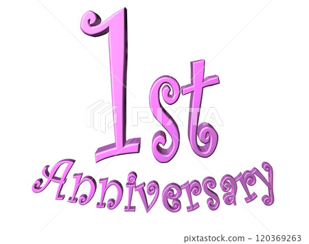 3DCG text "1st Anniversary" in purple, pink 3DCG text "1st Anniversary" in purple, pink 120369263
