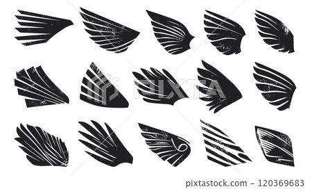 Wing Logo Linocut Vector Illustrations On White Distinctive Wing Designs Elegant Concepts Symbolic Wing Illustrations Unique Branding Elements Creative Graphic Designs Textured Wing Logo Linocut Vector Illustrations On White Distinctive Wing Designs Elegant Concepts Symbolic Wing Illustrations Unique Branding Elements Creative Graphic Designs Textured 120369683
