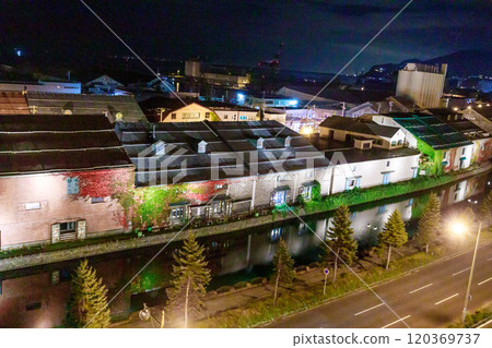 Otaru Canal at dusk as the lights start to come on 120369737