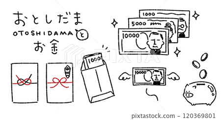 Illustration of New Year's money and money Illustration of New Year's money and money 120369801