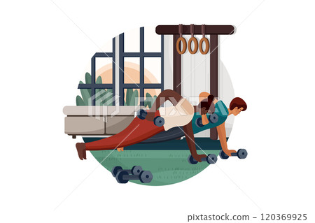 Couple doing weight lifting in the gym 120369925