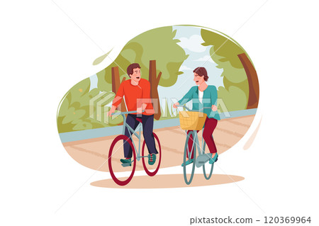 People riding a bike in the park People riding a bike in the park 120369964