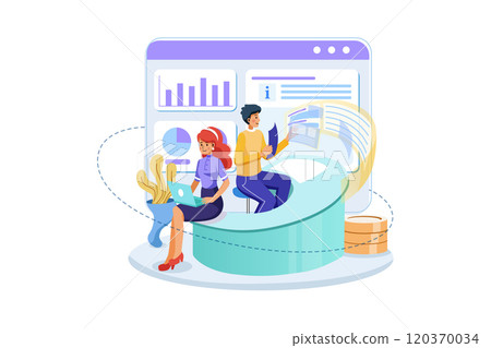 Marketing team working on market analysis Illustration 120370034