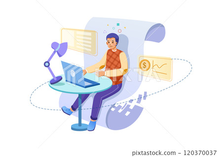 Business analyst working on statistical data paper documents & using laptop computer with spreadsheets making analytics report. 120370037