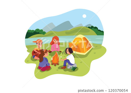 Young hipster friends on road trip on a summers day Young hipster friends on road trip on a summers day 120370054