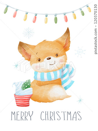 Christmas Watercolor Card Hand Drawn Cute Fox Christmas Watercolor Card Hand Drawn Cute Fox 120370130