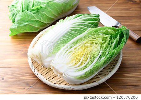 鮮冬大白菜（半切）木紋背景 120370200