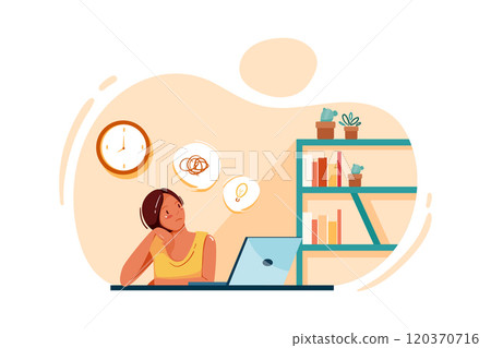 Female worker found solution of problem 120370716