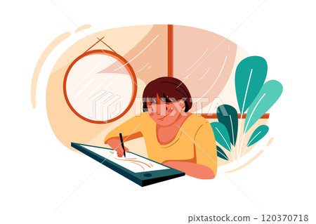 Female employee working on project Female employee working on project 120370718
