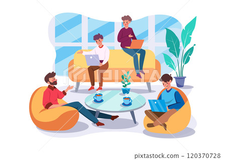 Businessman talking in Living Room Illustration 120370728