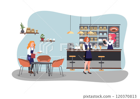 A vector illustration of people working in a coffee shop A vector illustration of people working in a coffee shop 120370813