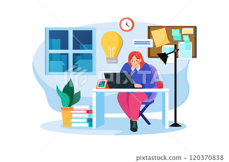 Female worker found solution of problem 120370838