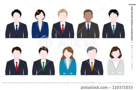 Female and male politician icons_Japanese and American business illustrations in suits 120371033