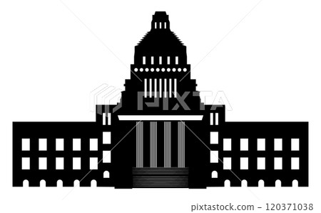 日本國會議事堂的簡單建築向量輪廓圖_從國會議事堂正面看到的風景_政治、經濟等 120371038