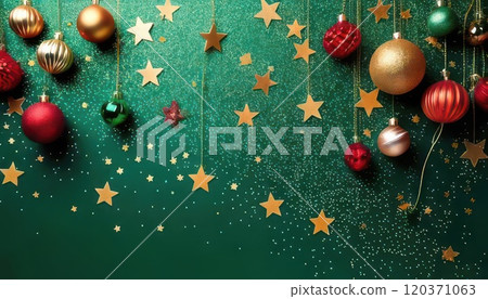 [AI圖像] 綠色背景素材，飾有閃閃發光的裝飾品 120371063