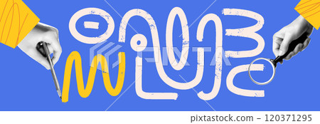 Hand drawn collage illustrating teamwork in app development with finance and online management themes. Smart partnership concepts Hand drawn collage illustrating teamwork in app development with finance and online management themes. Smart partnership concepts 120371295